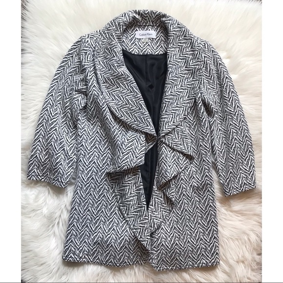 Calvin Klein Cascade Front Knit Blazer Black White - Picture 2 of 7